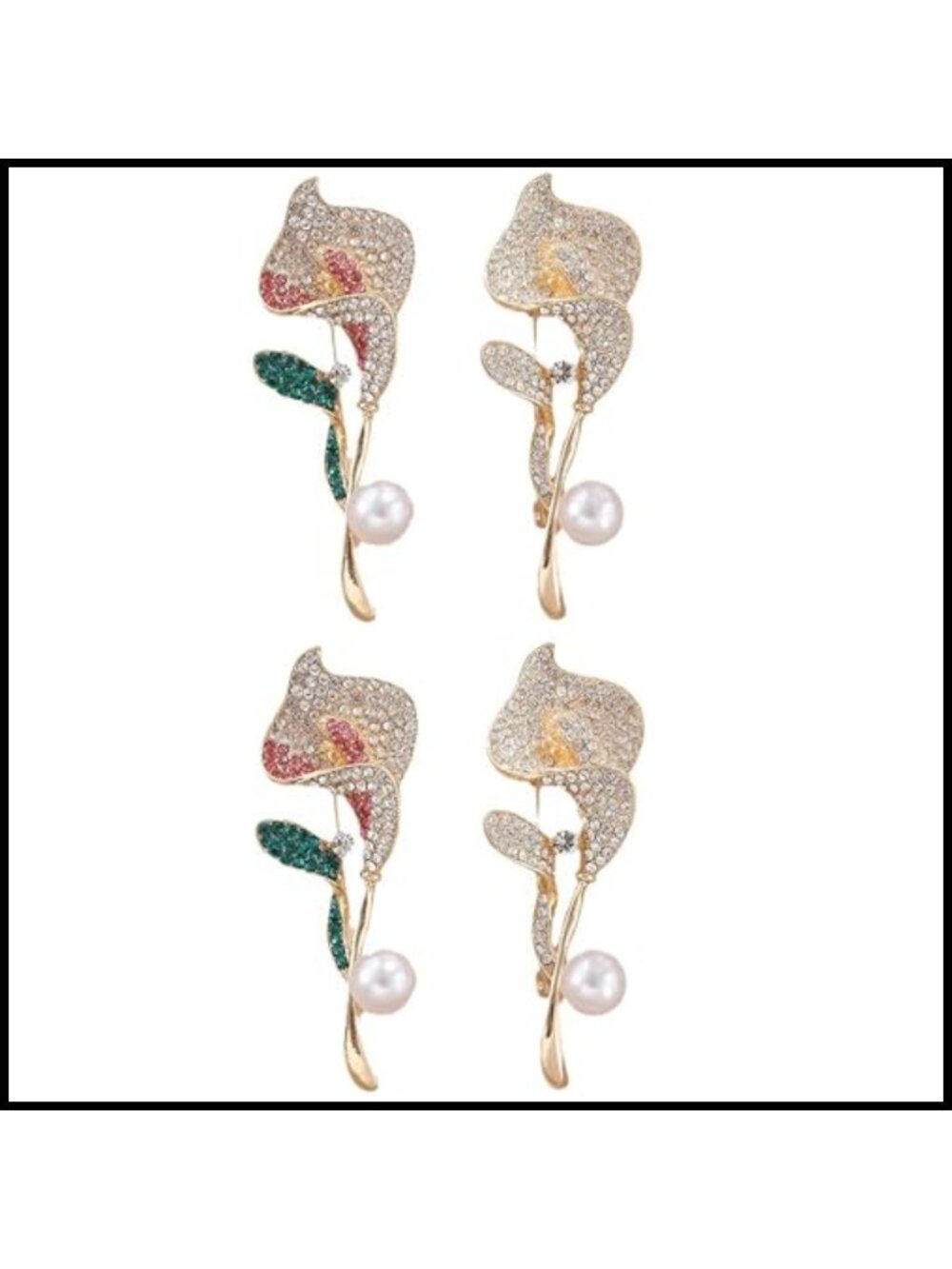 4 Pack Luxury Bling Flower Brooch Pins Set for Women